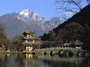 River, Home, Japan, bridge, Mountains