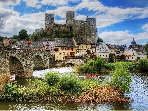 bridge, River, Castle, Runkel, stone, fragment, towns