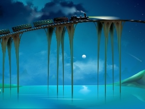 bridge, River, Train
