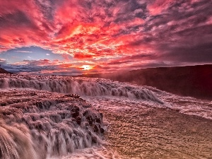 River, agitated, Purple, cascade, Sky