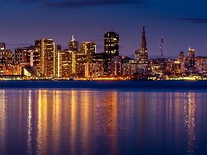River, Night, San Francisco, Town
