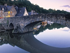 River, bridge, Houses, stone