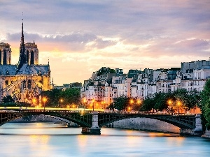 River, bridge, chair, Notre Dame