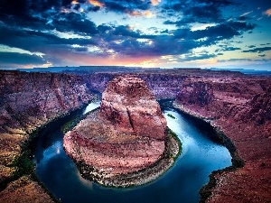 River, canyon, Sky, clouds