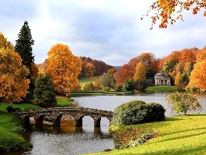 Sky, River, grass, Park, bridges, trees, viewes