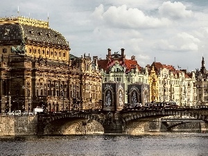 River, bridge, Town, Sights