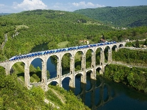 Train, River, bridge