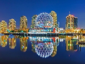 River, lighting, Vancover, Night