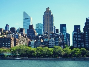 River, skyscrapers, View, town