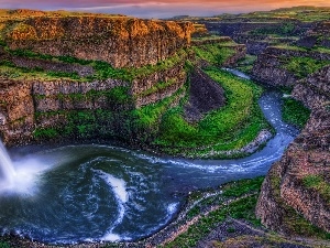 waterfall, River, canyon