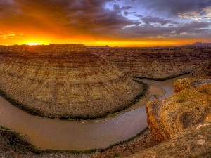 River, canyon, west, sun
