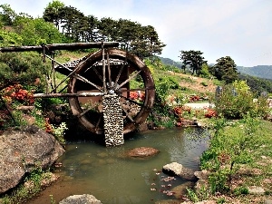 river, by, Windmill, water