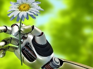 Robot, hand, Flower, 3D, Margarytka