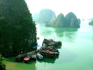 rocks, Thailand, Gulf, boats, Halong