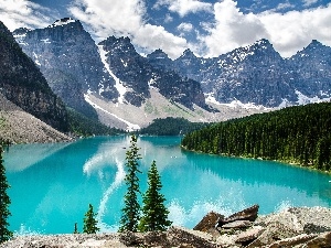Canada, rocks, forest, Mountains, Banff, lake, Moraine