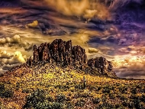 rocks, Sky, clouds, storm