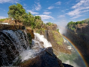 rocks, waterfall, Great Rainbows