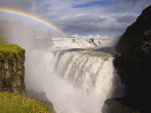 rocks, Sky, waterfall, Great Rainbows