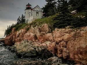 rocks, sea, Lighthouse, maritime
