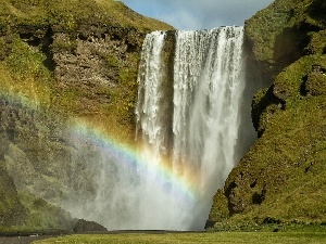 rocks, Great Rainbows, waterfall