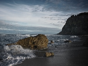 rocks, Beaches, sea, Waves