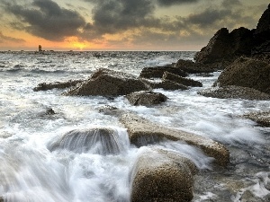 sea, rocks, Lighthouses