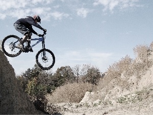 rocks, viewes, Bike, Sky, trees