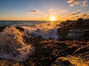 rocks, Great Sunsets, sea