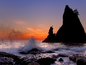 rocks, Great Sunsets, sea