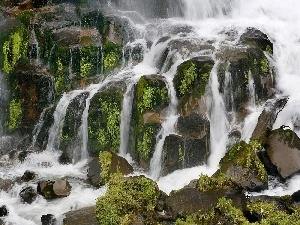 rocks, waterfall