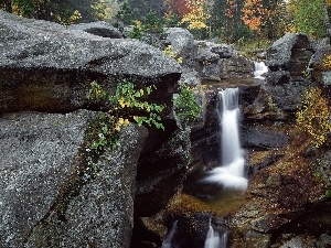 rocks, waterfall