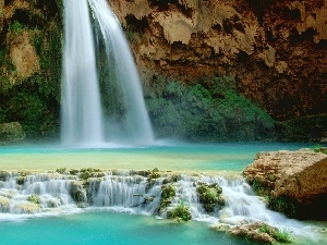 rocks, waterfall