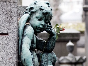 rose, angel, cemetery, statuette