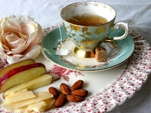 rose, almonds, cup, tea