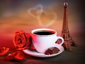 composition, tower, hearts, cup, Valentine