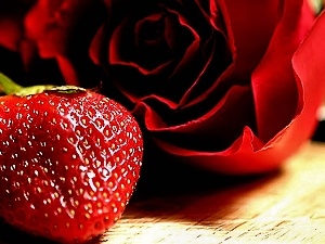 rose, strawberries