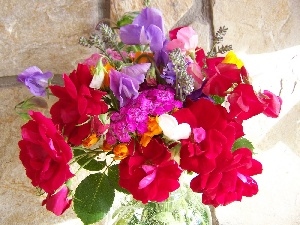 roses, peas, bouquet, flowers