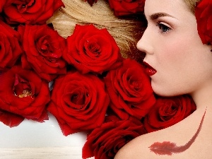 roses, Red, Women, Mena Suvari, make-up