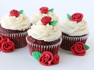 roses, ornamentation, Muffins, cream