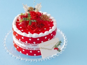 roses, strawberries, Red, Cake