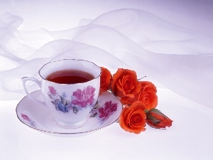 tea, roses, cup