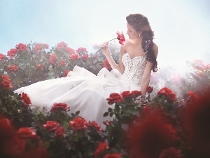 roses, Dress, Women, White