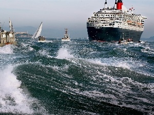 rough, sea, Queen Mary 2