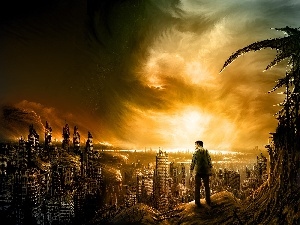 ruins, a man, apocalypse