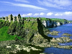 sea, ruins, Cliffs