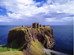 ruins, mountains, Sky, sea