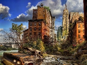 ruins, Automobile, New York, damaged