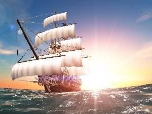 sailing vessel, Great Sunsets, sea