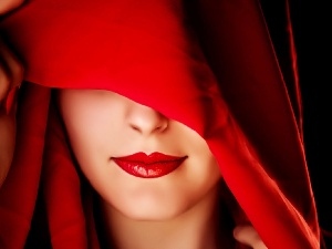 scarf, lips, Women, hand, Red