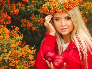 Scarlet firethorn, viewes, women, trees